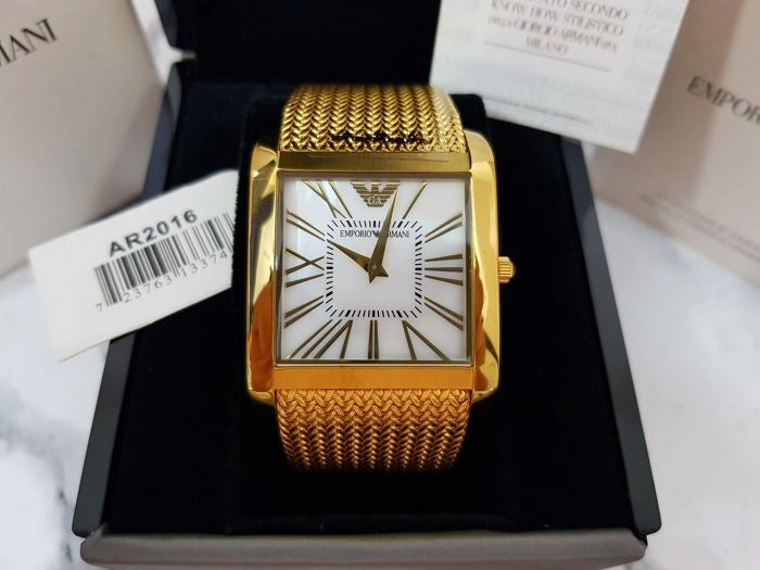 Emporio Armani Mother of Pearl Dial Gold Mesh Bracelet Watch For Men - AR2016
