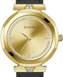 Guess Rumour Quartz Gold Dial Black Leather Strap Watch For Women - GW0689L2