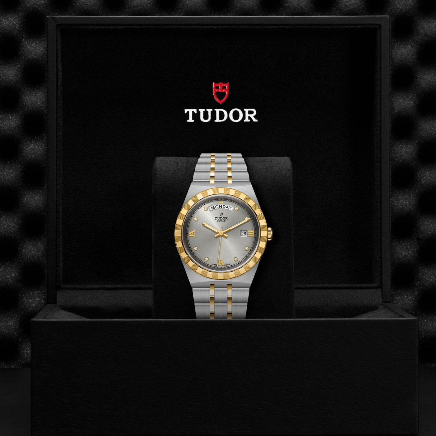 Tudor Royal Diamonds Automatic Grey Dial Two Tone Steel Strap Watch for Men - M28603-0002