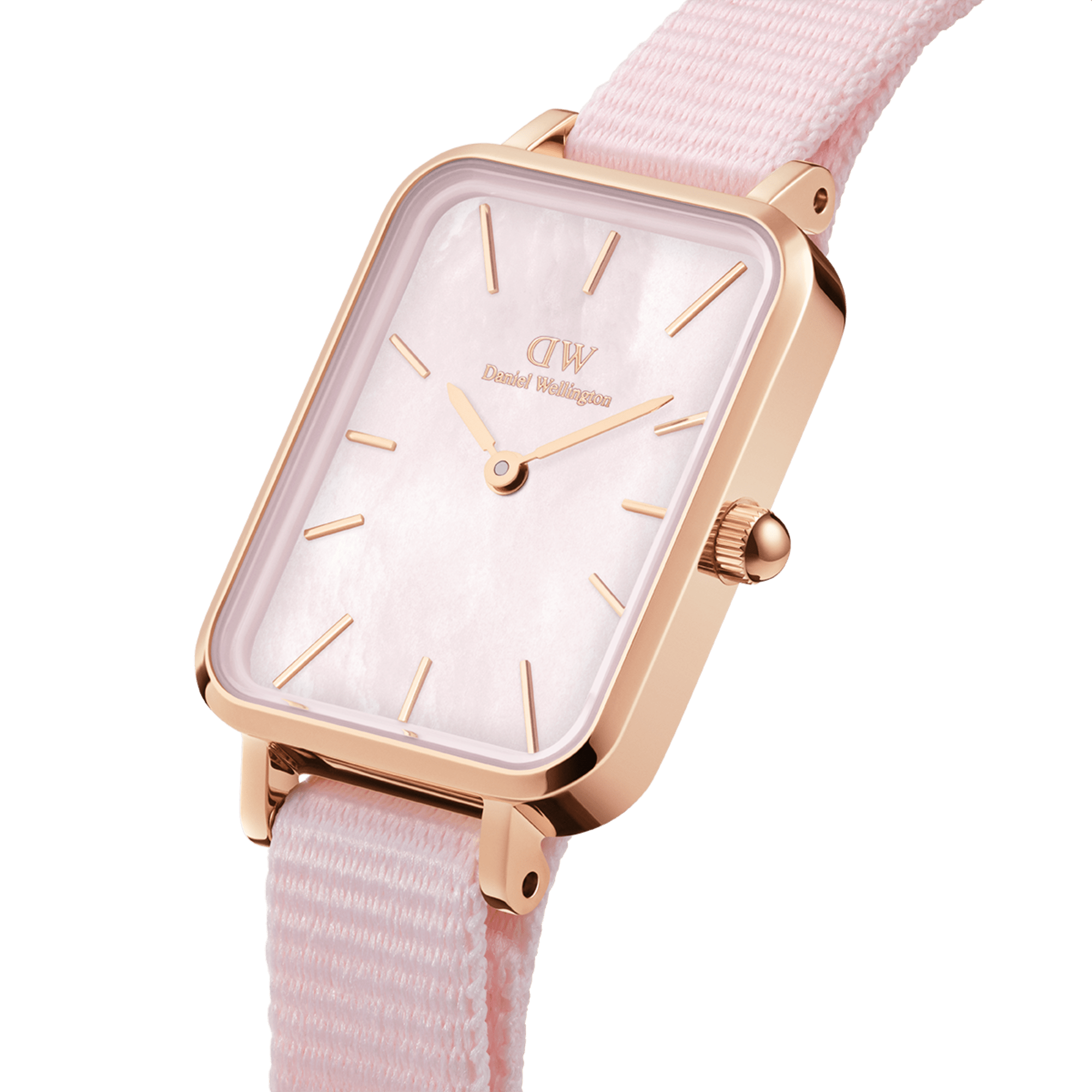 Daniel Wellington Quadro Pressed Mother of Pearl Pink Dial Pink Nylon Strap Watch For Women - DW00100509