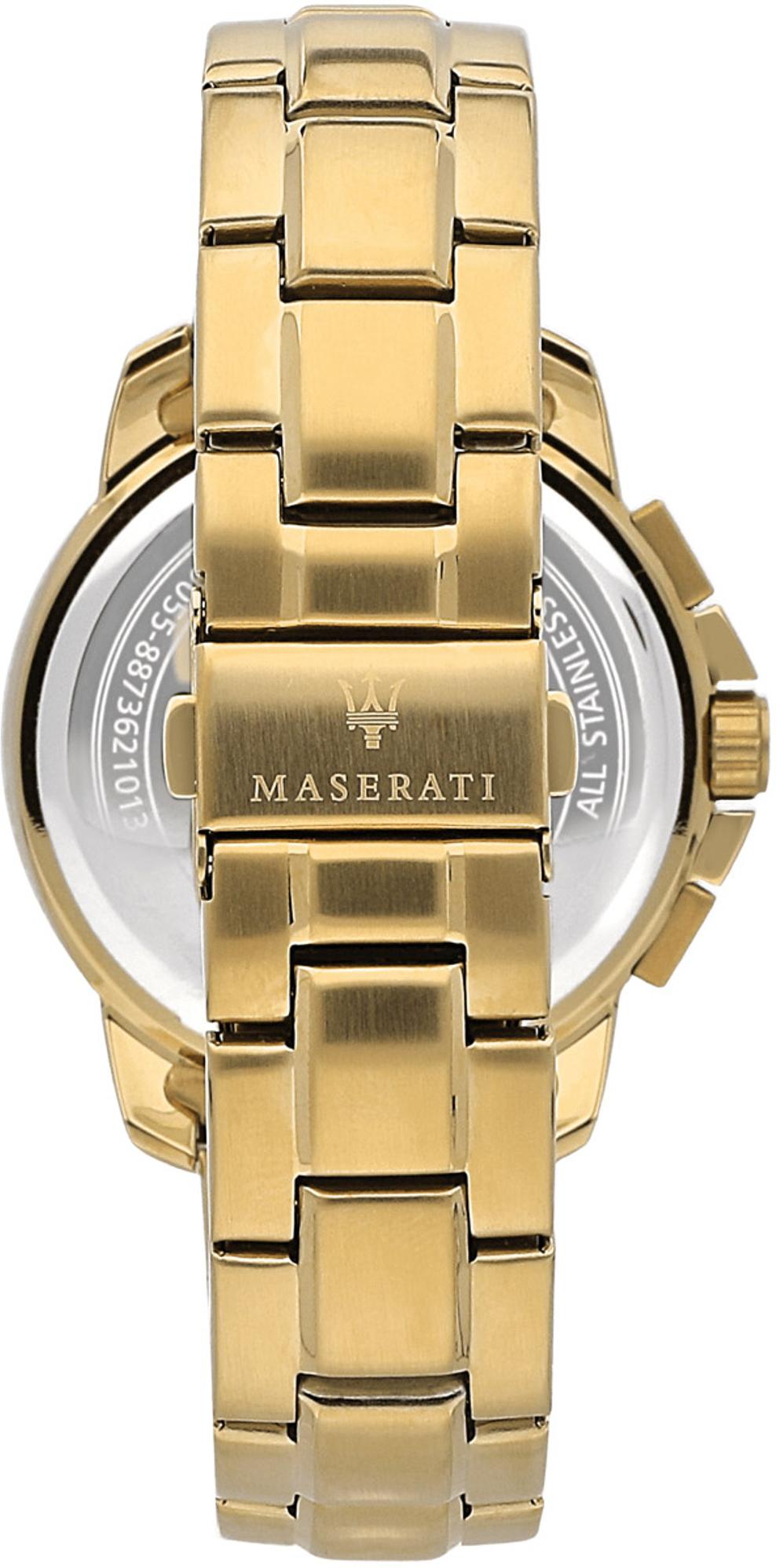 Maserati Successo Chronograph Blue Dial Gold Steel Strap Watch For Men - R8873621021