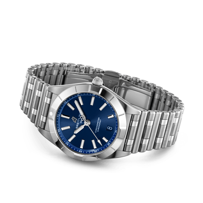 Breitling Chronomat 32 Blue Dial Silver Steel Strap Watch for Women - A77310101C1A1