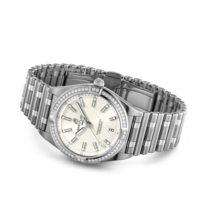 Breitling Chronomat 32 Diamonds White Dial Silver Steel Strap Watch for Women - A77310591A1A1