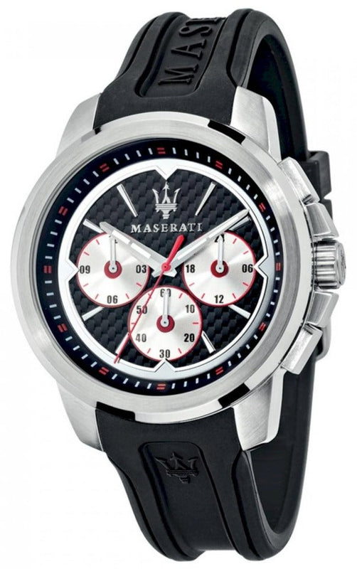 Maserati SFIDA Chronograph Black Silver Dial Black Rubber Strap Watch For Men - R8851123001