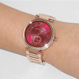 Michael Kors Skylar Maroon Dial Rose Gold Steel Strap Watch for Women - MK6086