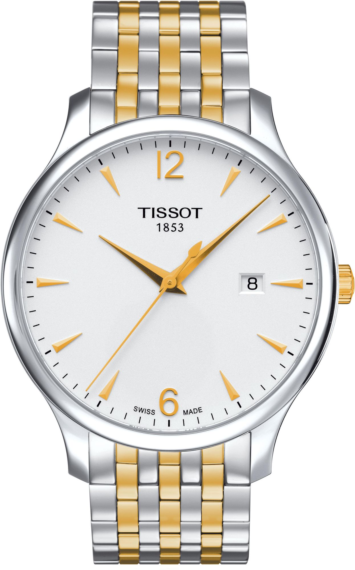 Tissot T Classic Tradition White Dial Two Tone Mesh Bracelet Watch For Men - T063.610.22.037.00