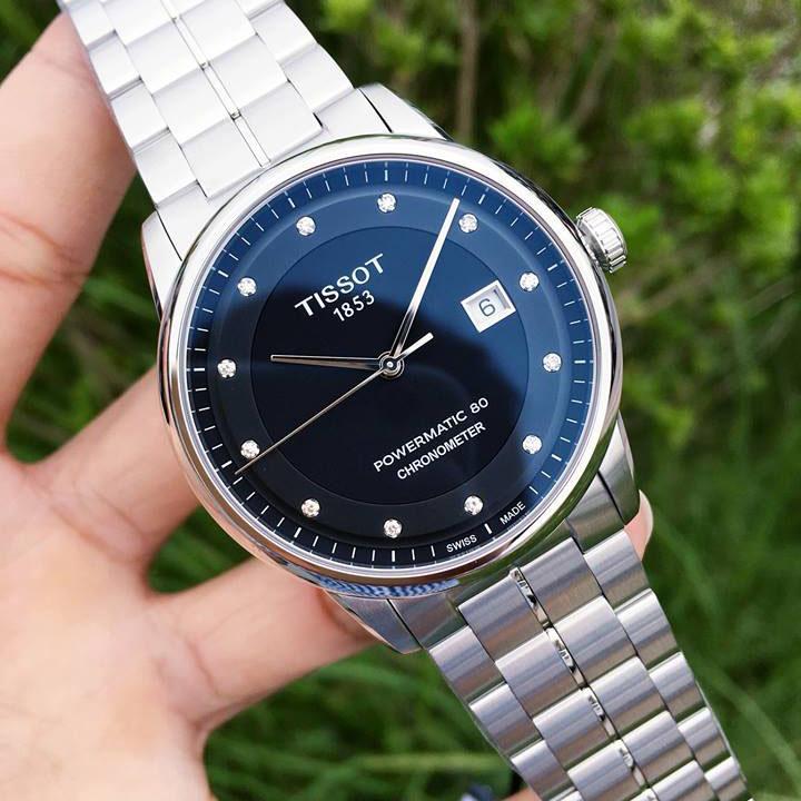 Tissot T Classic Luxury Powermatic 80 Black Dial Silver Steel Strap Watch For Men - T086.408.11.056.00