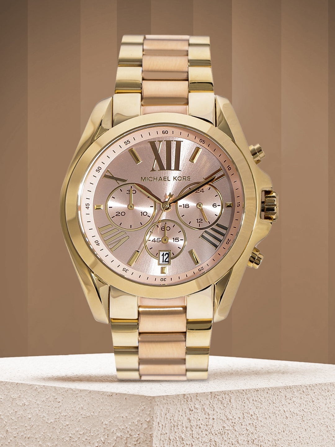 Michael Kors Bradshaw Gold Dial Two Tone Steel Strap Watch for Women - MK6359