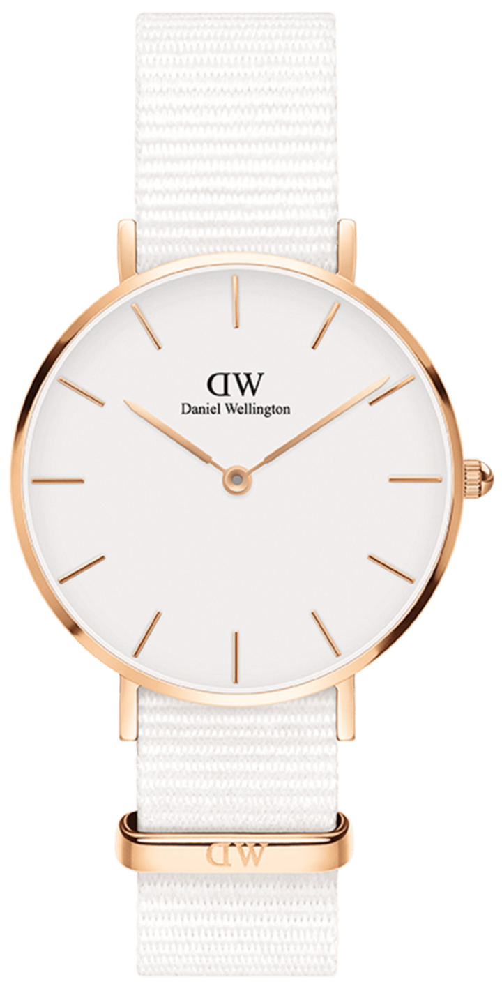 Daniel Wellington Petite Dover Quartz White Dial White NATO Strap Watch For Women - DW001000313