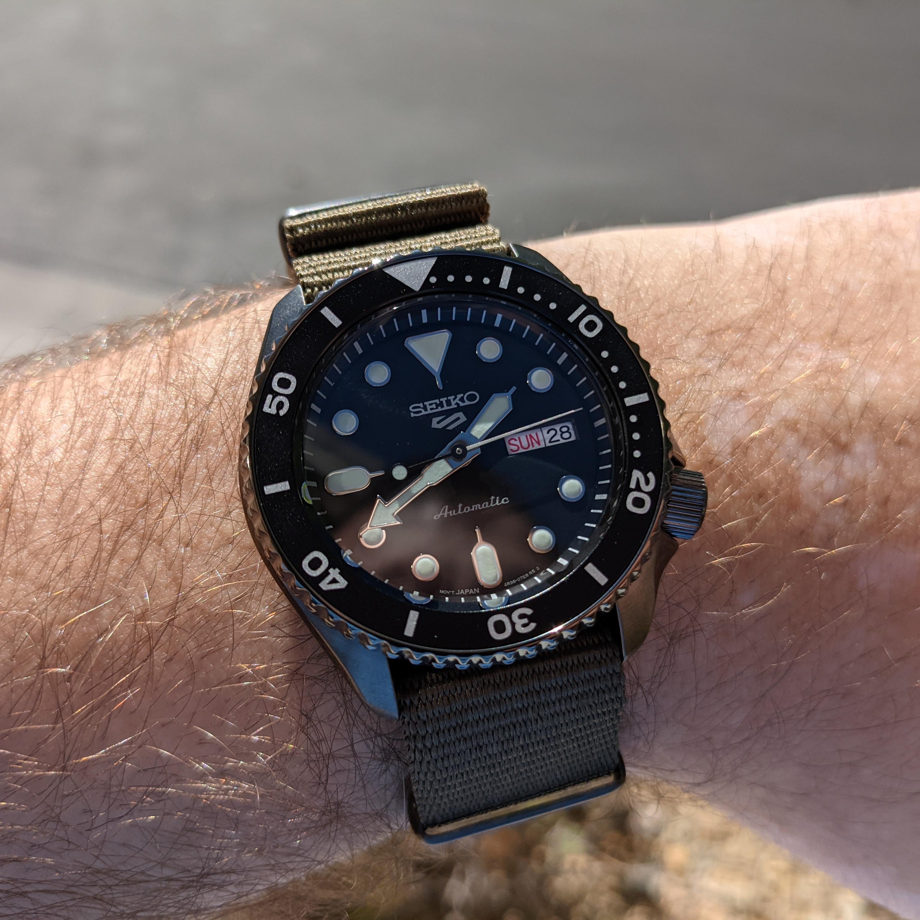 Seiko 5 Sport Automatic Black Dial Green Nylon Strap Watch For Men - SRPD65K4