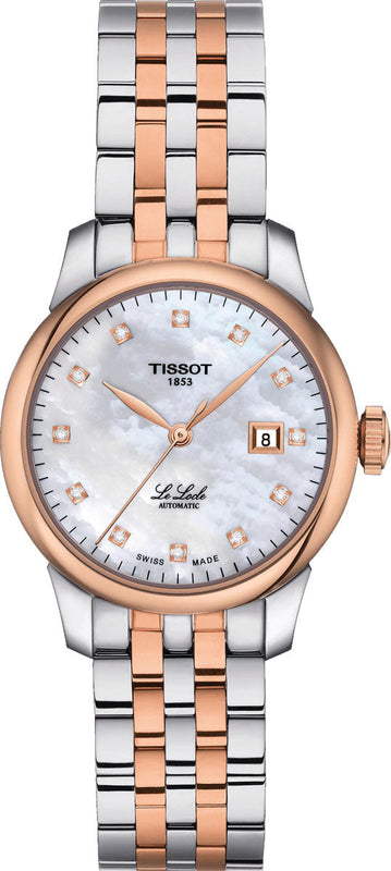 Tissot Le Locle Automatic Diamonds Mother of Pearl White Dial Two Tone Steel Strap Watch For Women - T006.207.22.116.00