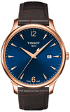 Tissot T Classic Tradition Blue Dial Brown Leather Strap Watch For Men - T063.610.36.047.00
