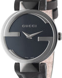 Gucci G Interlocking Black Dial Black Leather Strap Watch For Women - YA133501
