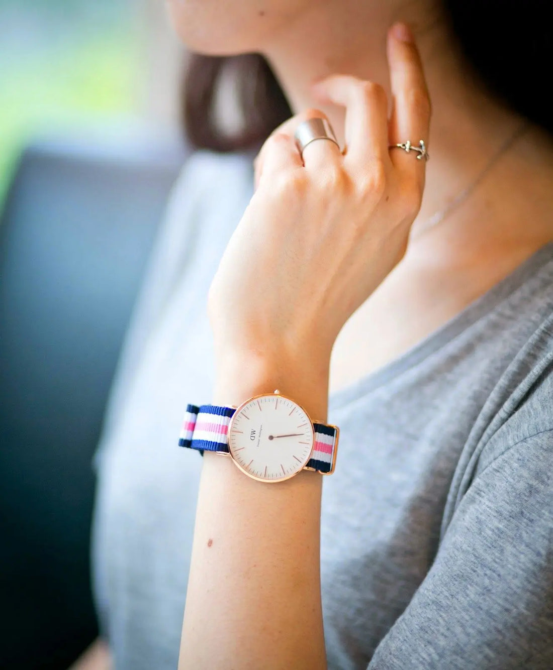 Daniel Wellington Classic South Hampton White Dial Two Tone Nylon Strap Watch For Women - DW00100034