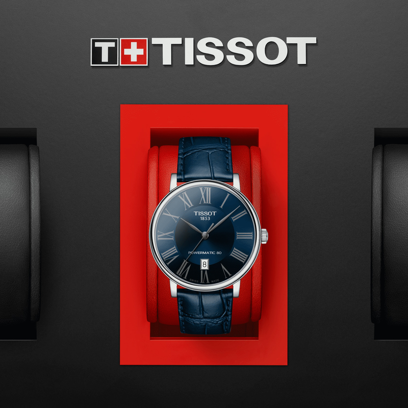 Tissot Carson Premium Powermatic 80 Blue Dial Blue Leather Strap Watch For Men - T122.407.16.043.00