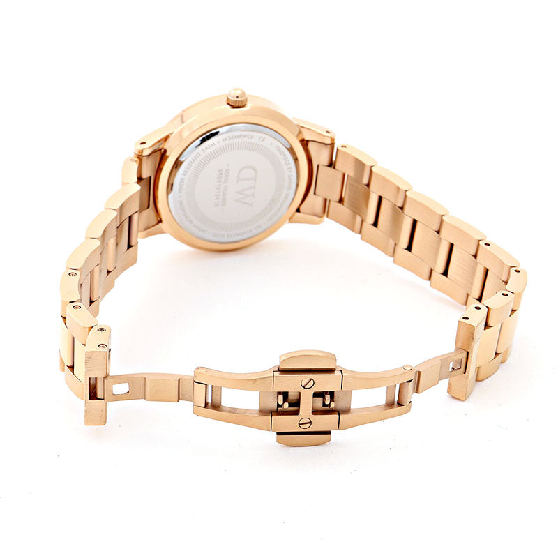 Daniel Wellington Iconic Link White Dial Rose Gold Steel Strap Watch For Women - DW00100209