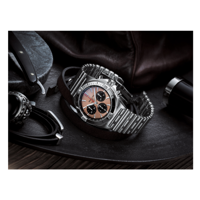 Breitling Chronomat B01 42 Brown Dial Silver Steel Strap Watch for Men - AB0134101K1A1