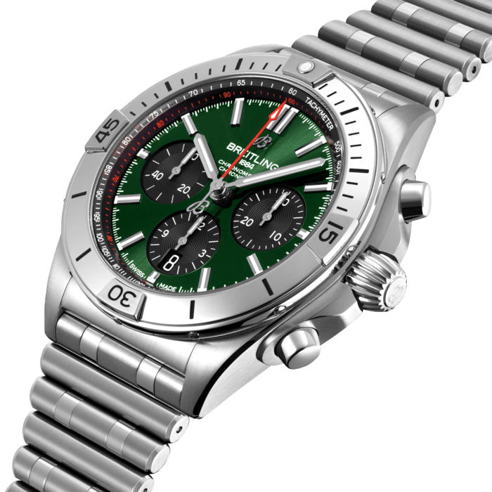 Breitling Chronomat B01 42 Green Dial Silver Steel Strap Watch for Men - AB0134101L1A1