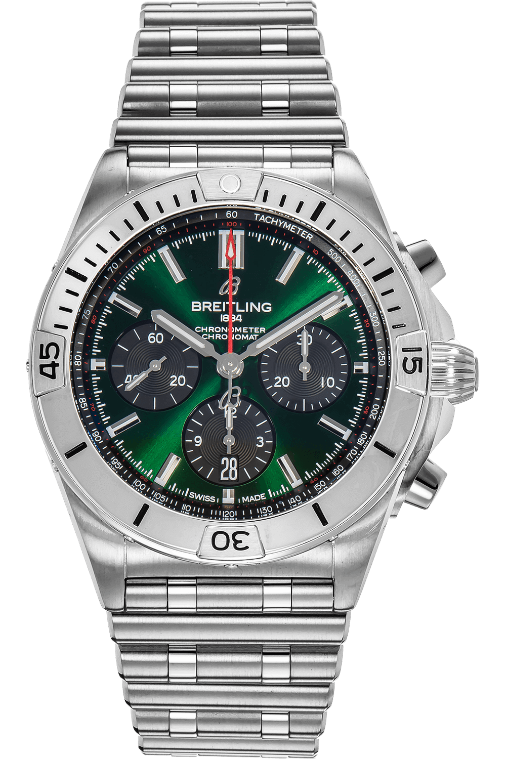 Breitling Chronomat B01 42mm Green Dial Silver Steel Strap Watch for Men - AB01343A1L1A1