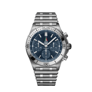 Breitling Chronomat B01 42 Frecce Tricolori Blue Dial Silver Steel Strap Watch for Men - AB01344A1C1A1