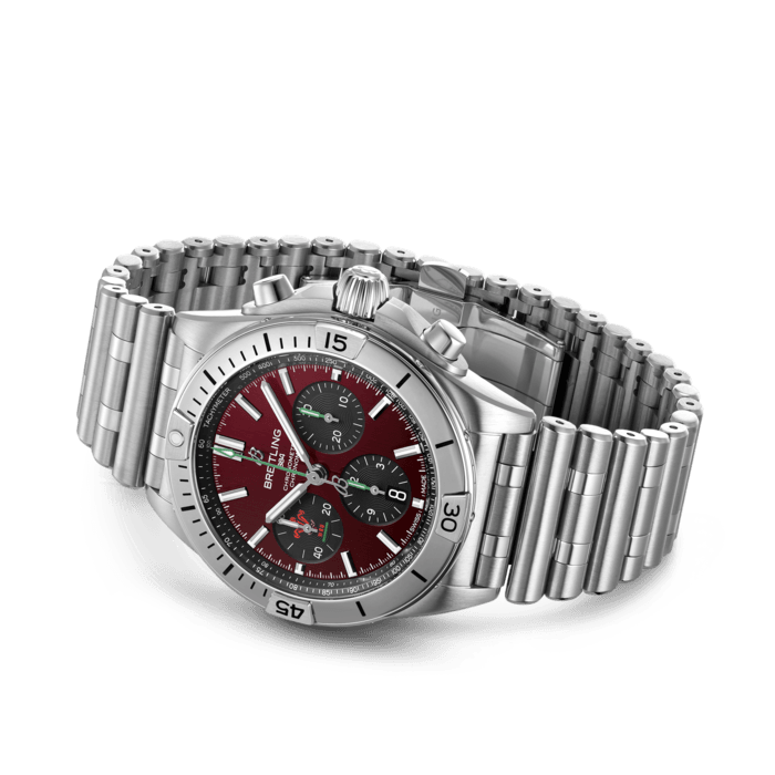 Breitling Chronomat B01 42 Six Nations Wales Red Dial Silver Steel Strap Watch for Men - AB0134A61K1A1