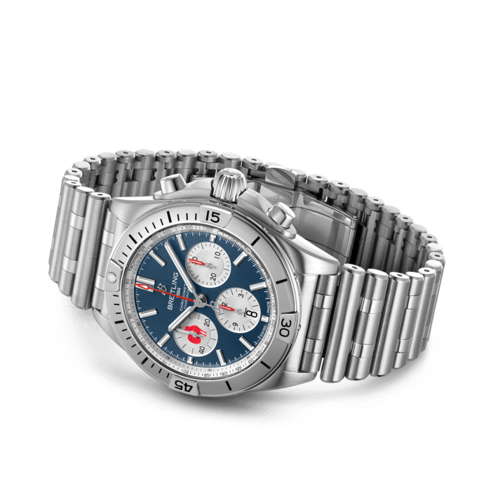 Breitling Chronomat B01 42 Six Nations France Blue Dial Silver Steel Strap Watch for Men - AB0134A81C1A1