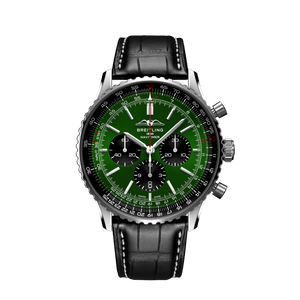 Breitling Navitimer B01 Chronograph 46 Green Dial Black Leather Strap Watch for Men - AB0137241L1P1