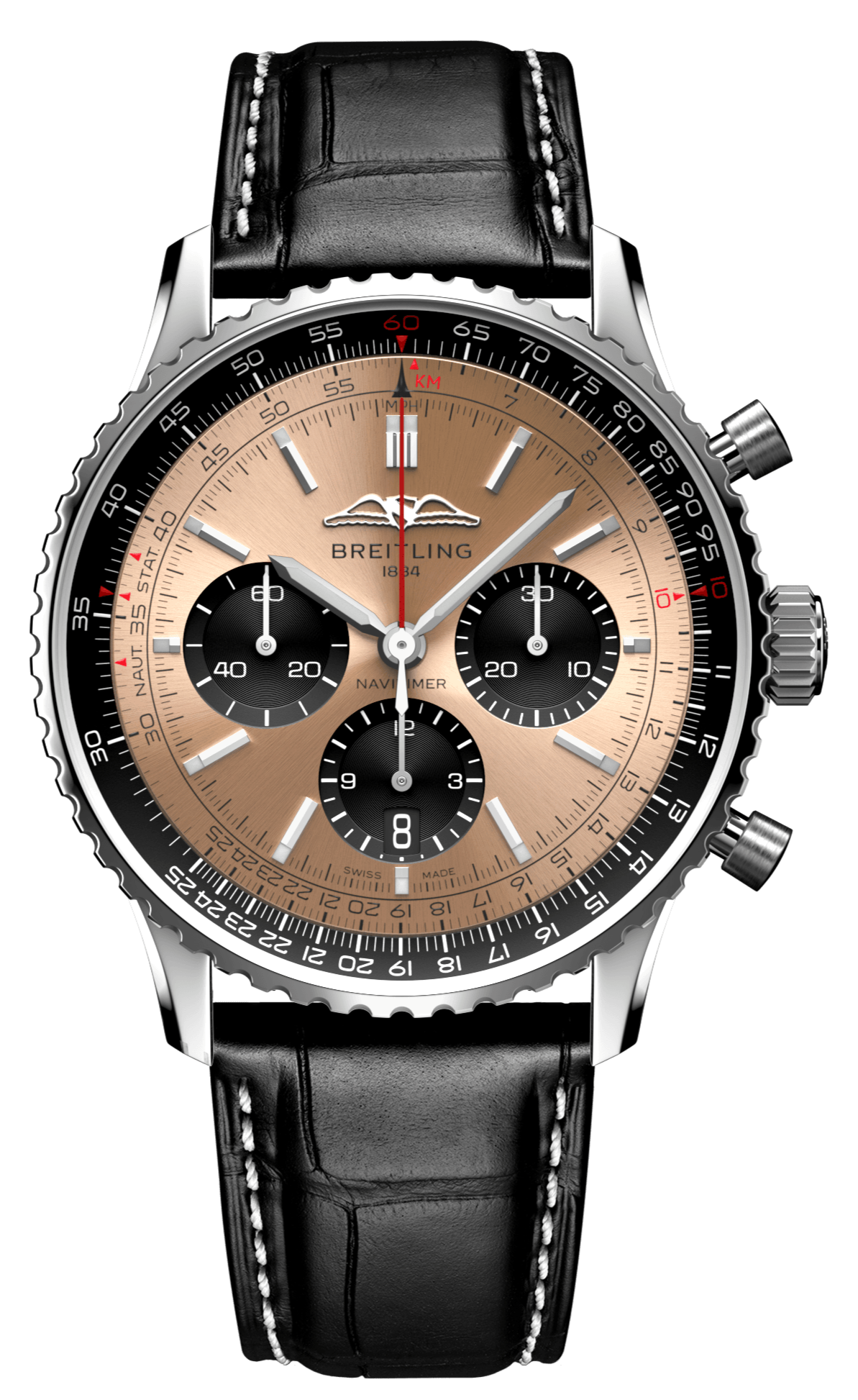 Breitling Navitimer B01 Chronograph 43 Brown Dial Black Leather Strap Watch for Men - AB0138241K1P1