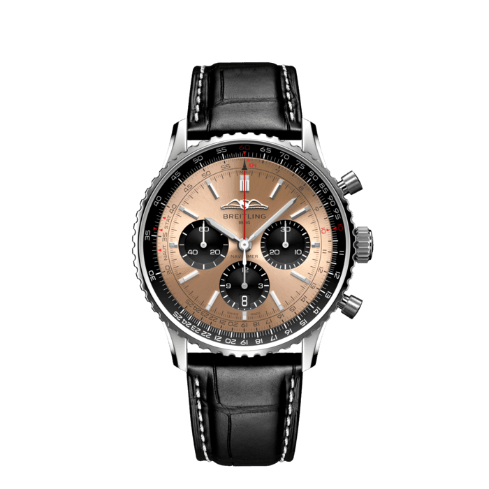 Breitling Navitimer B01 Chronograph 43 Brown Dial Black Leather Strap Watch for Men - AB0138241K1P1