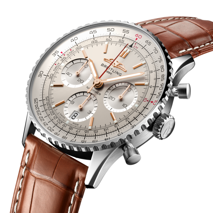 Breitling Navitimer B01 Chronograph 41 White Dial Brown Leather Strap Watch for Men - AB0139211G1P1