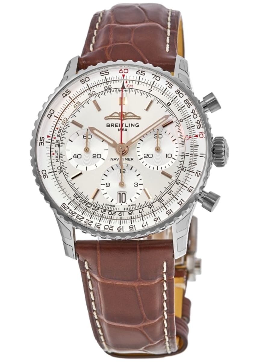 Breitling Navitimer B01 Chronograph 41 White Dial Brown Leather Strap Watch for Men - AB0139211G1P1