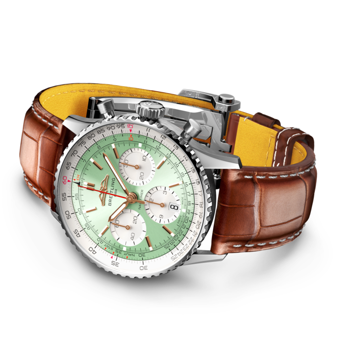 Breitling Navitimer B01 Chronograph 41 Green Dial Brown Leather Strap Watch for Men - AB0139211L1P1