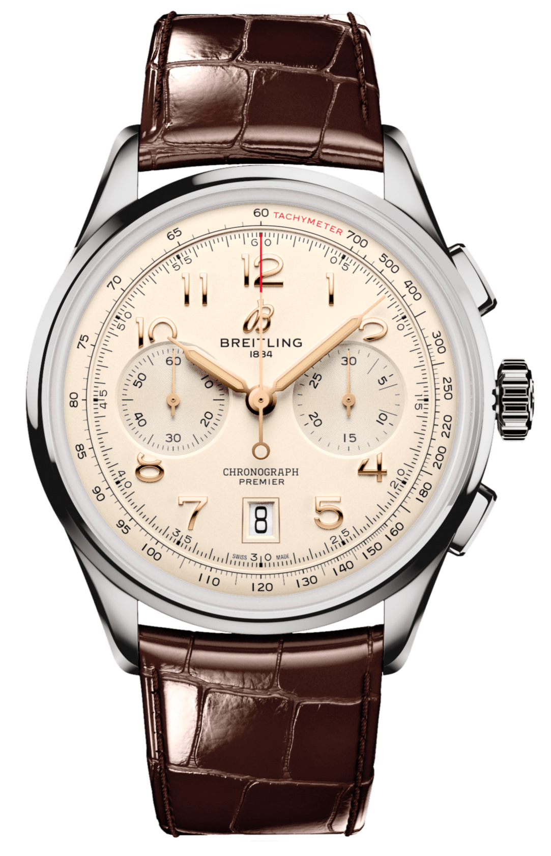 Breitling Premier B01 Chronograph 42 White Dial Brown Leather Strap Watch for Men - AB0145211G1P1