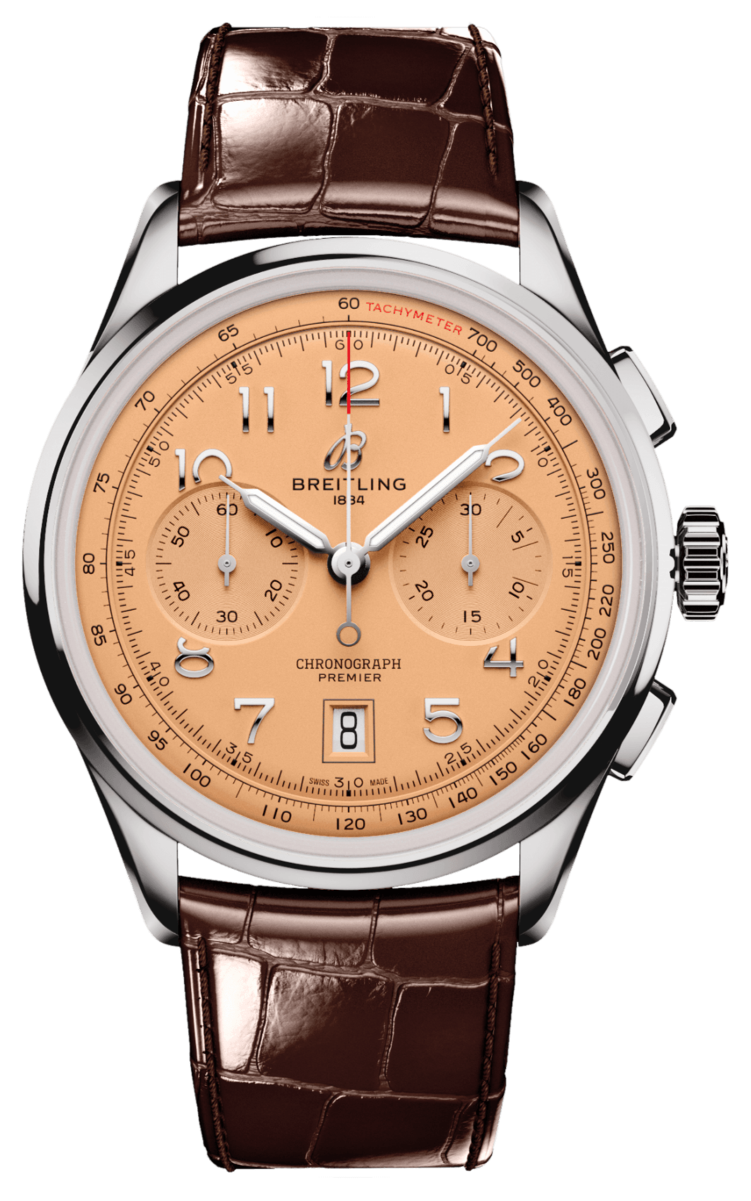 Breitling Premier B01 Chronograph 42 Beige Dial Brown Leather Strap Watch for Men - AB0145331K1P1