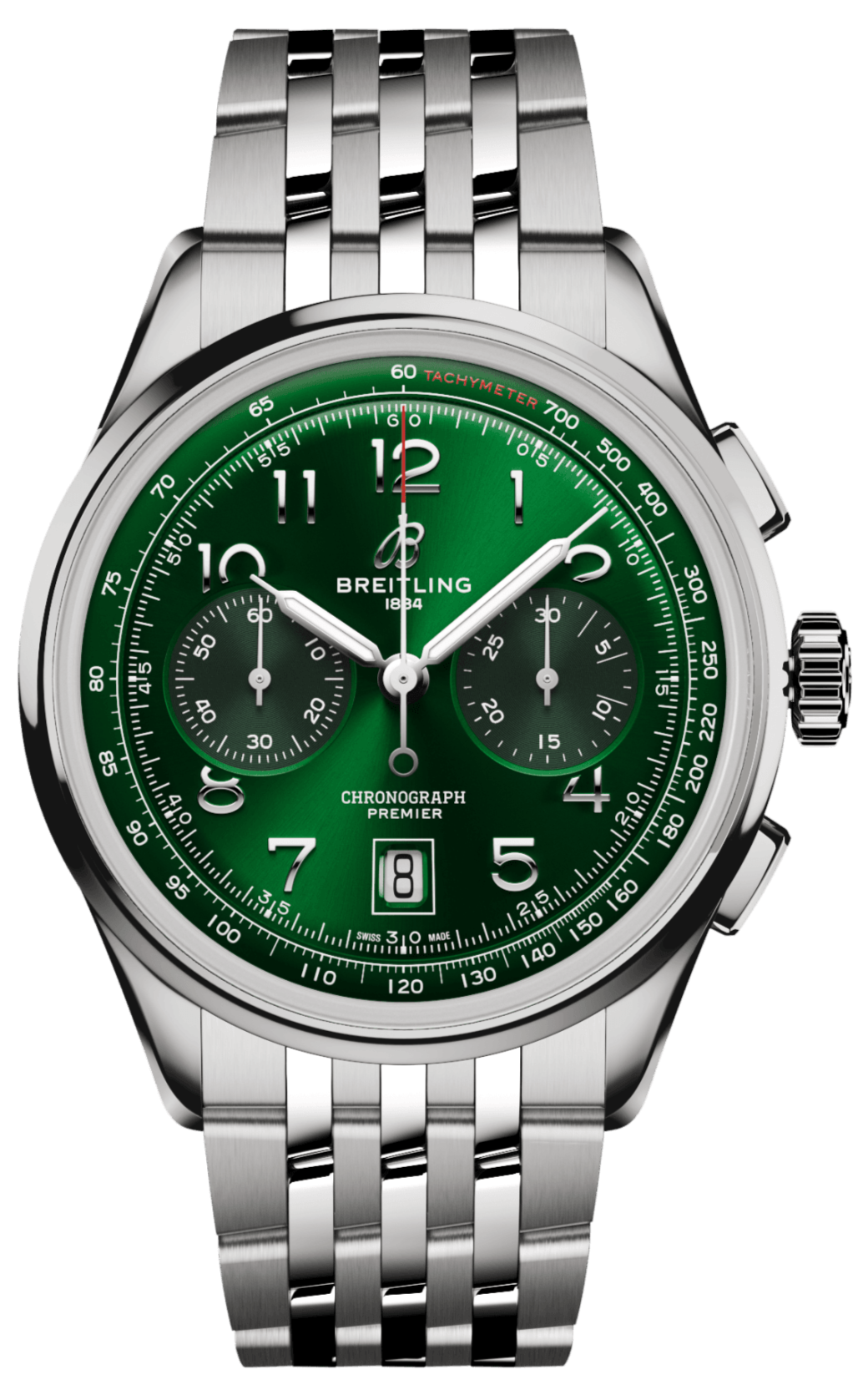 Breitling Premier B01 Chronograph 42 Green Dial Silver Steel Strap Watch for Men - AB0145371L1A1
