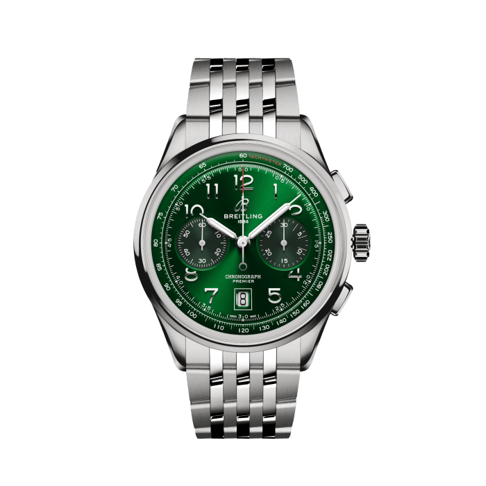 Breitling Premier B01 Chronograph 42 Green Dial Silver Steel Strap Watch for Men - AB0145371L1A1