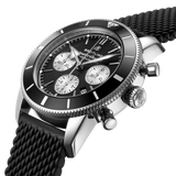 Breitling Superocean Heritage B01 Chronograph 44 Black Dial Black Mesh Bracelet Watch for Men - AB0162121B1S1