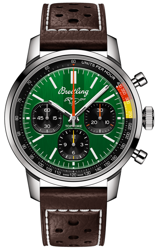 Breitling Top Time B01 Ford Mustang Green Dial Brown Leather Strap Watch for Men - AB01762A1L1X1