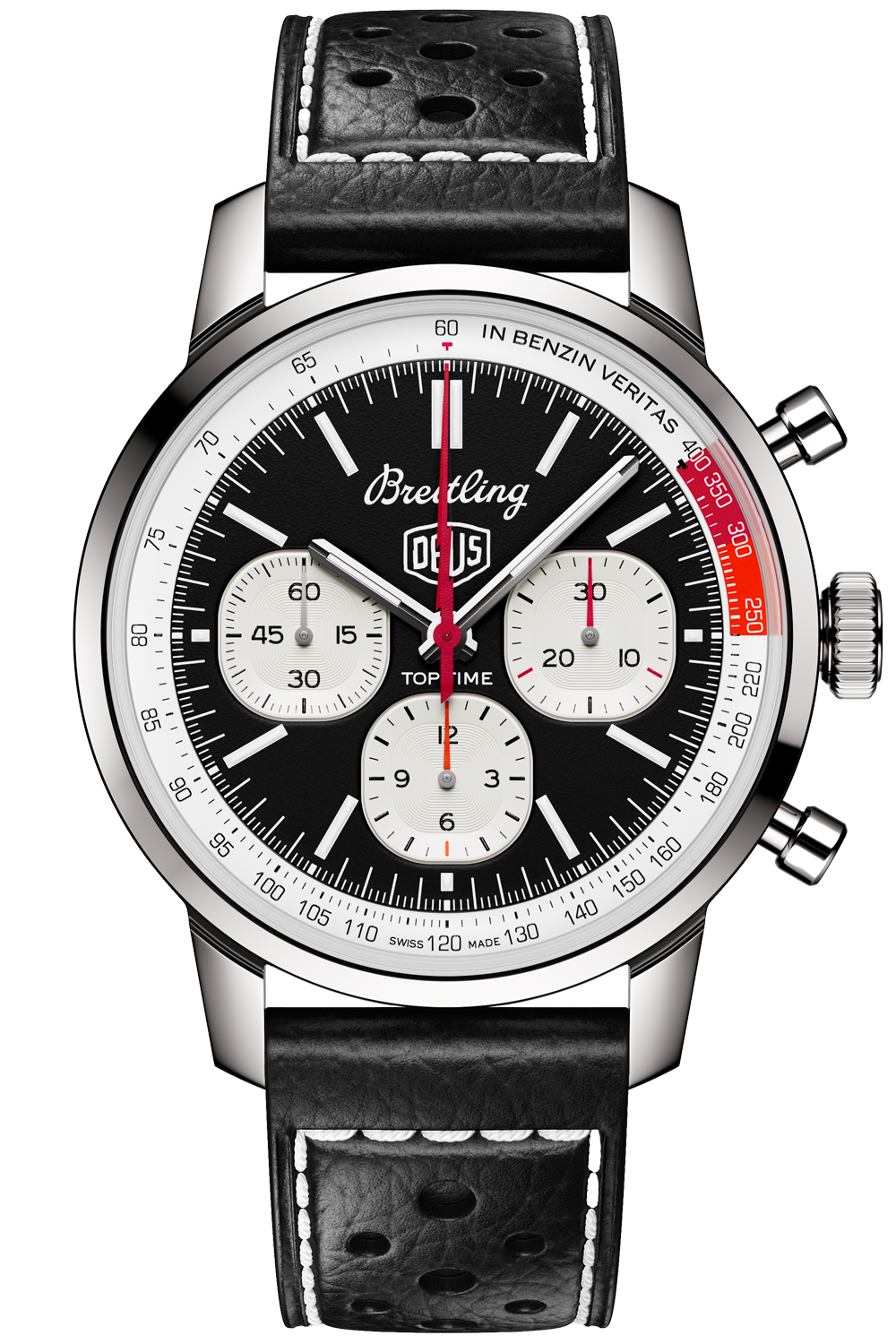 Breitling Top Time B01 Deus Black Dial Black Leather Strap Watch for Men - AB01765A1B1X1