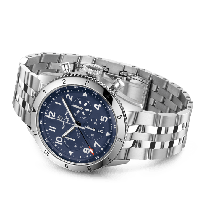 Breitling Super Avi B04 Chronograph GMT 46 Tribute to Vought F4U Corsair Blue Dial Silver Steel Strap Watch for Men - AB04451A1C1A1