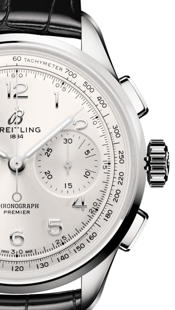 Breitling Premier B09 Chronograph 40 White Dial Black Leather Strap Watch for Men - AB0930371G1P1