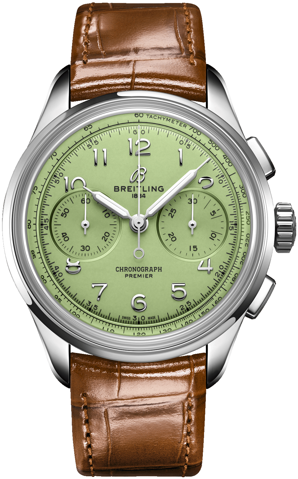 Breitling Premier B09 Chronograph 40 Green Dial Brown Leather Strap Watch for Men - AB0930D31L1P1