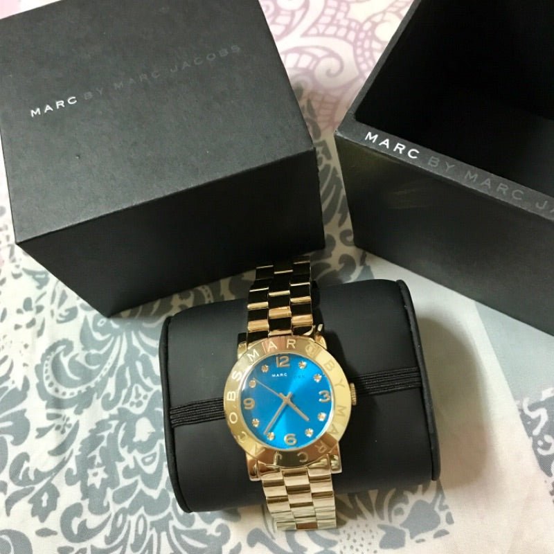 Marc Jacobs Amy Blue Dial Gold Steel Strap Watch for Women - MBM3303