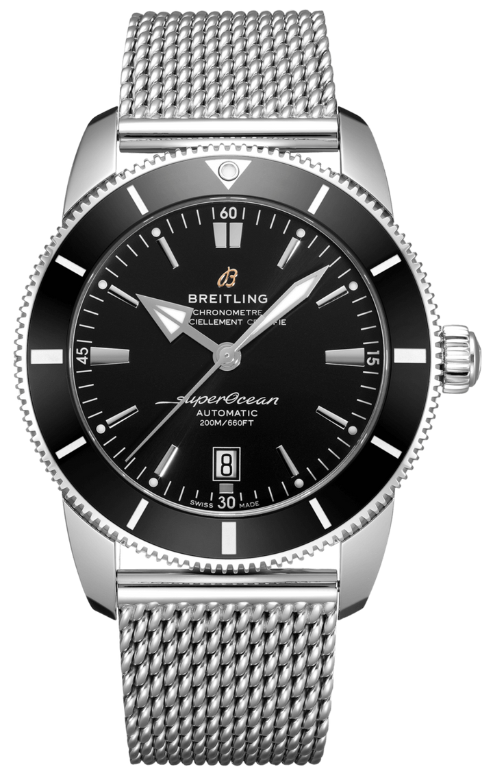 Breitling Superocean Heritage B20 Automatic 46 Black Dial Silver Mesh Bracelet Watch for Men - AB2020121B1A1
