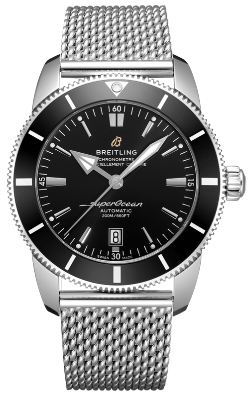 Breitling Superocean Heritage B20 Automatic 46 Black Dial Silver Mesh Bracelet Watch for Men - AB2020121B1A1