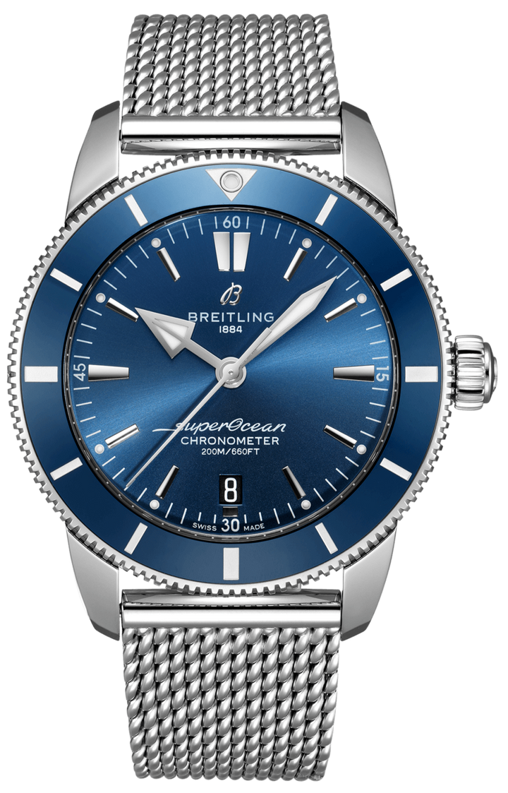 Breitling Superocean Heritage B20 Automatic 44 Blue Dial Silver Mesh Bracelet Watch for Men - AB2030161C1A1