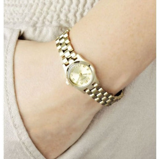 Marc Jacobs Henry Dinky Gold Dial Gold Steel Strap Watch for Women - MBM3199