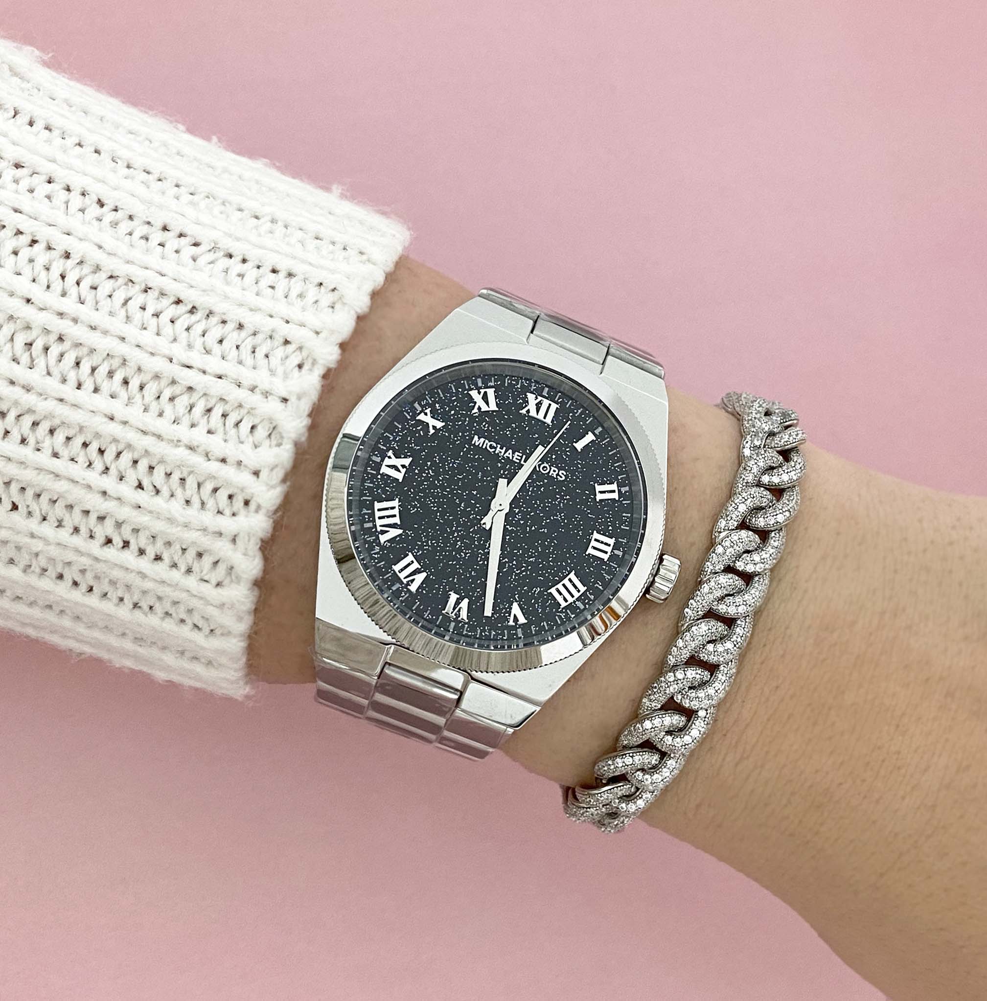 Michael Kors Channing Midnight Blue Dial Silver Steel Strap Watch for Women - MK6113