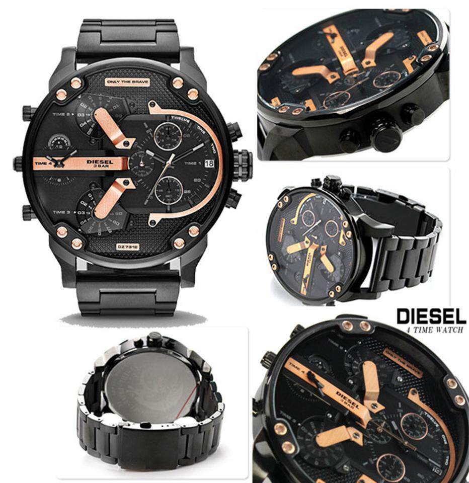 Diesel Big Daddy Chronograph Black Dial Black Steel Strap Watch For Men - DZ7312