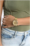 Guess Tri Glitz Quartz Diamonds Gold Dial Gold Mesh Bracelet Watch For Women - W1142L2